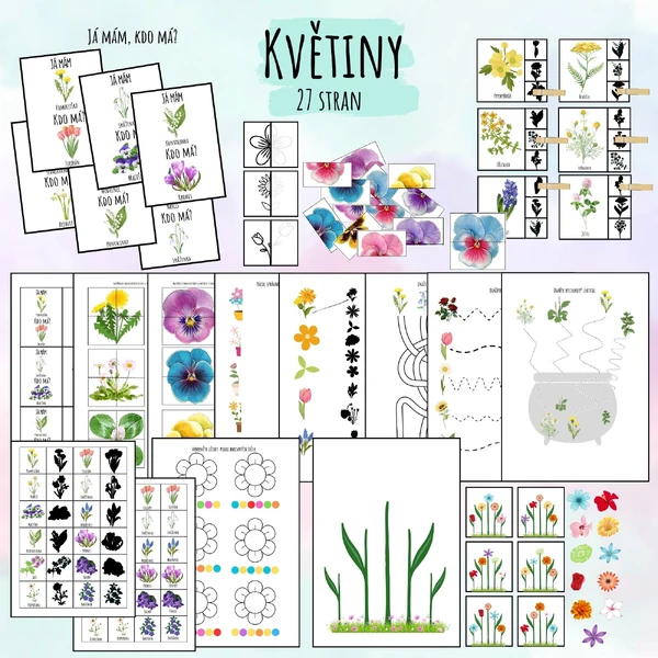 Jaro - Květiny (kolíčkování, stínové pexeso, já mám, kdo má a další)