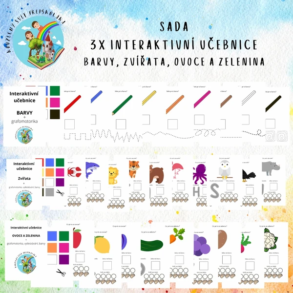 SADA 3x interaktivní učebnice - zvířata, barvy, ovoce a zelenina