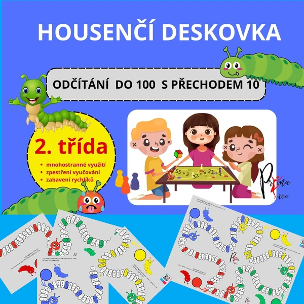 ODČÍTÁNÍ DO 100 S PŘECHODEM 10 - housenčí deskovka pro zpestření hodin Mat.