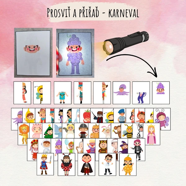 Prosvětlovací obrázky - Prosviť a přiřaď - KARNEVAL, MASOPUST