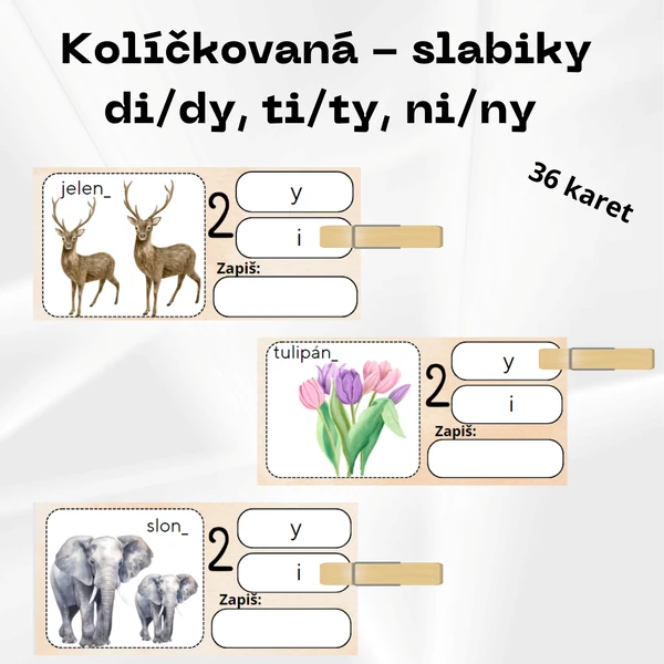 Kolíčkovaná - procvičování slabik di/dy, ti/ty, ni/ny
