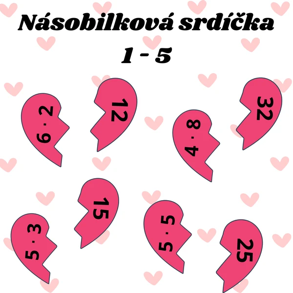 Násobilková srdíčka - násobilka 1-5