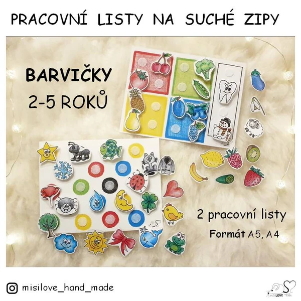 Pracovní listy se suchými zipy - BARVIČKY