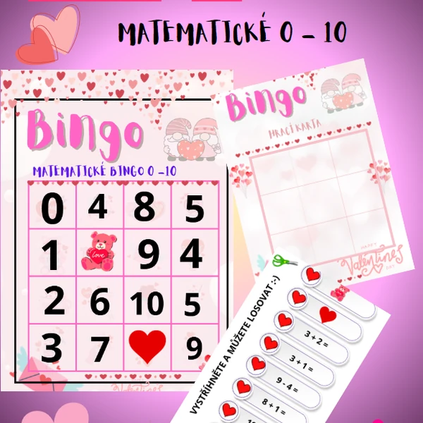 MATEMATICKÉ BINGO - SVÁTEK ZAMILOVANÝCH - + DO 10