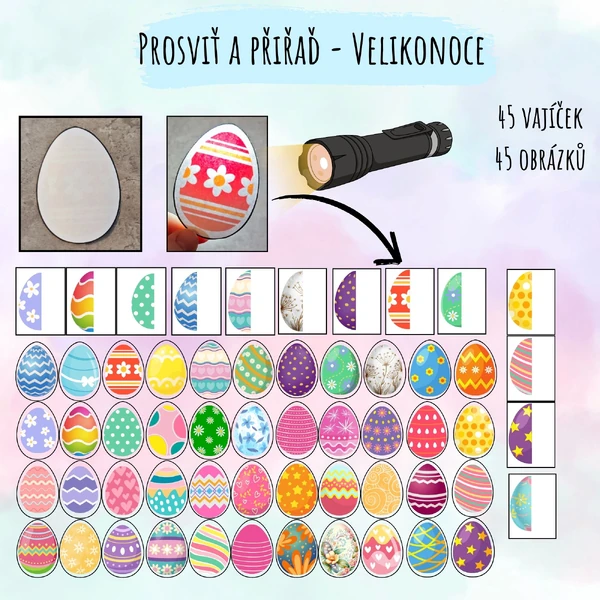 Prosvětlovací obrázky - Prosviť a přiřaď - Velikonoce - kraslice