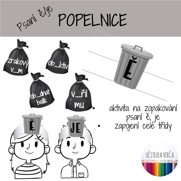 Popelnice - psaní ě/je