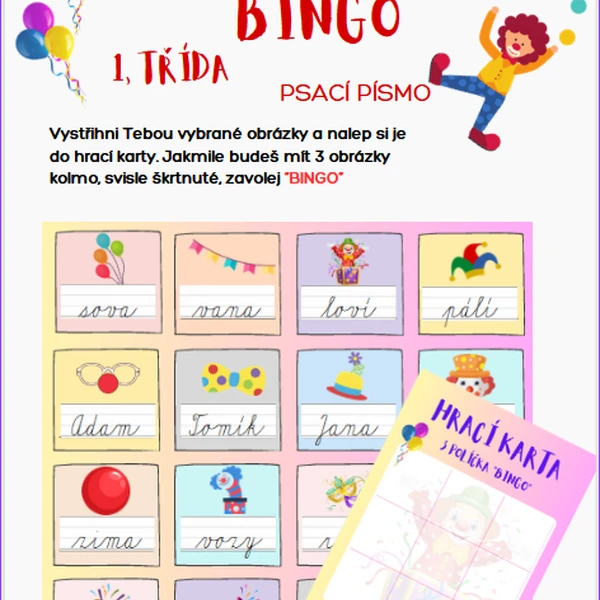 ČTENÍ - PSACÍ PÍSMO - BINGO 1. TŘÍDA