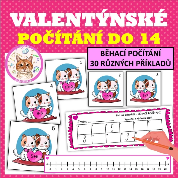 VALENTÝNSKÉ BĚHACÍ POČÍTÁNÍ - Sčítání a odčítání do 14