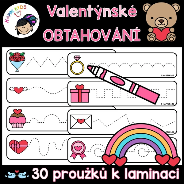 Valentýnské OBTAHOVÁNÍ - grafomotorické proužky