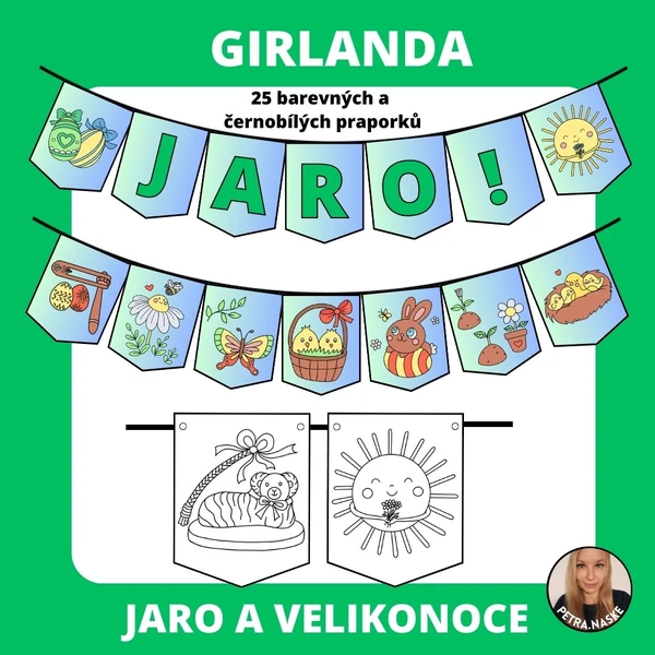 Girlanda, výzdoba třídy a omalovánky - JARO, VELIKONOCE