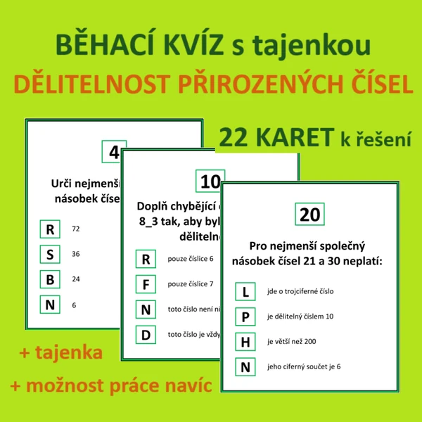 BĚHACÍ KVÍZ s tajenkou – DĚLITELNOST PŘIROZENÝCH ČÍSEL