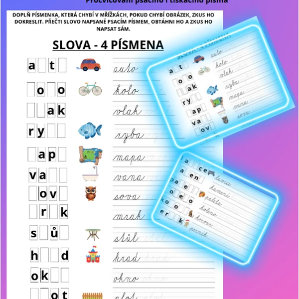 Dopiš, přečti, uhodni a dokresli 