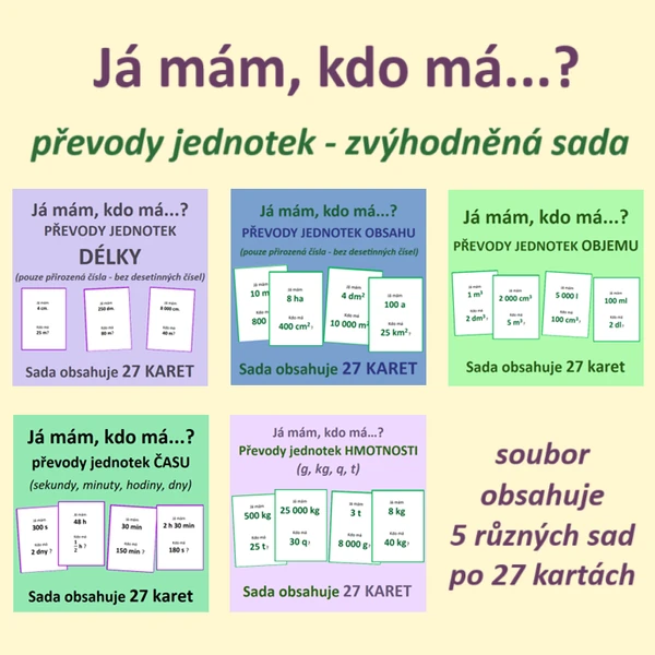 Převody jednotek délky, obsahu, objemu, času a hmotnosti - zvýhodněná sada