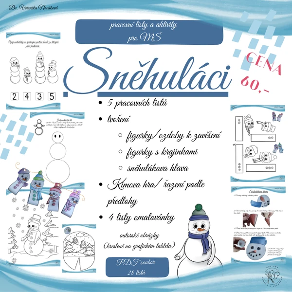 Sněhuláci - pracovní listy a aktivity pro MŠ