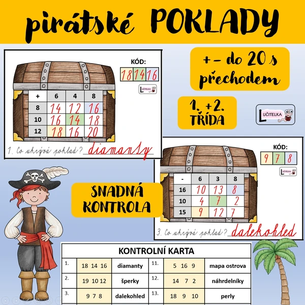 Pirátské poklady - sčítání a odčítání do 20