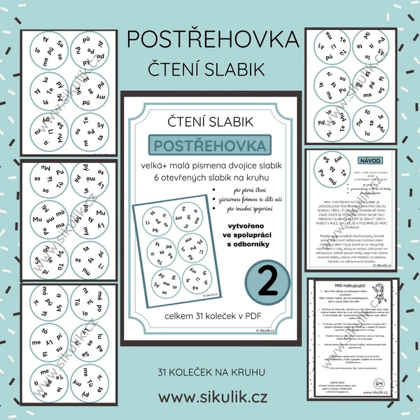 ČTENÍ SLABIK 2 postřehovka - slabiky otevřené, velká + malá písmena