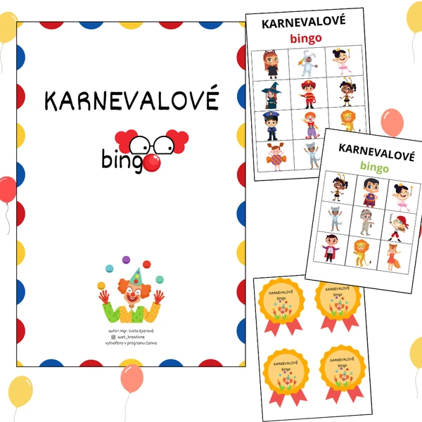 Karnevalové bingo (4 varianty využití + medaile)