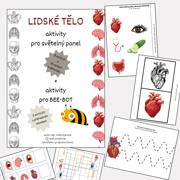 Lidské tělo - SVĚTELNÝ PANEL + BEE-BOT ( 8 aktivit a 19 variant k aktivitám)