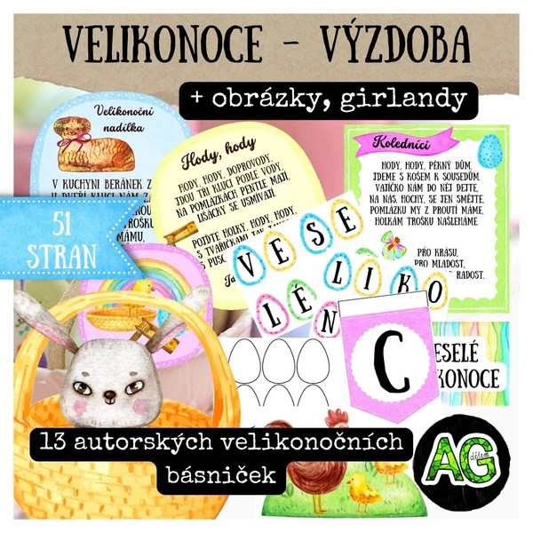 Velikonoční výzdoba, autorské básničky, girlanda, obrázky