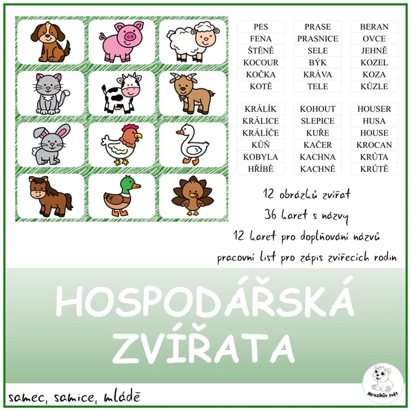 Hospodářská zvířata - přiřazování názvů 