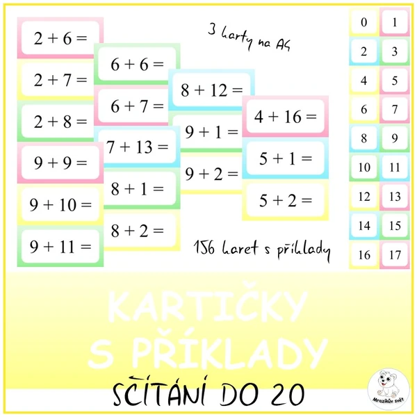 Kartičky s příklady - sčítání do 20