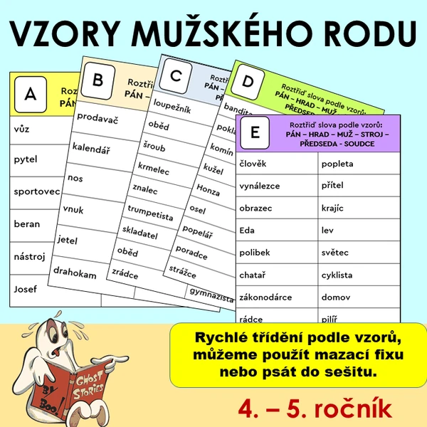 Vzory mužského rodu - karty, diktát