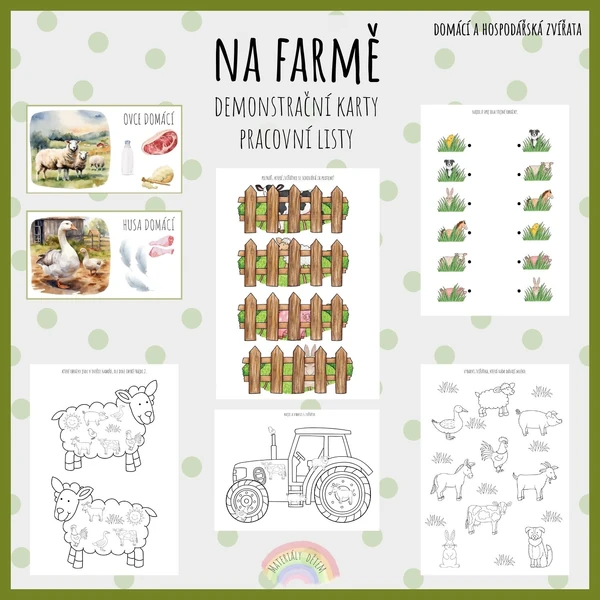 Na farmě, pracovní listy a demonstrační obrázky