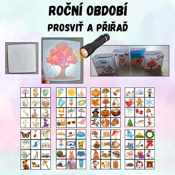 Prosvětlovací obrázky - ROČNÍ OBDOBÍ - Prosviť a přiřaď