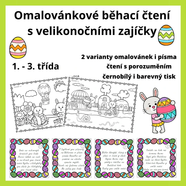 Omalovánkové běhací čtení s velikonočními zajíčky