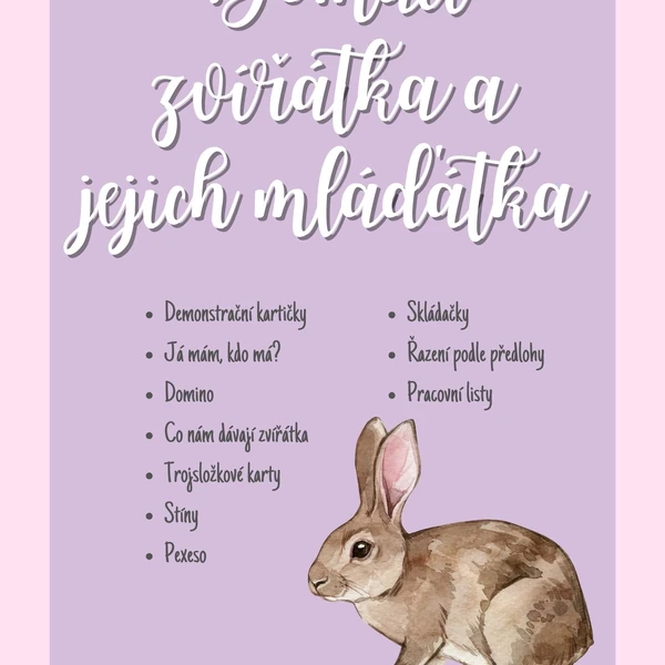 Velká sada aktivit - Domácí zvířátka a jejich mláďátka