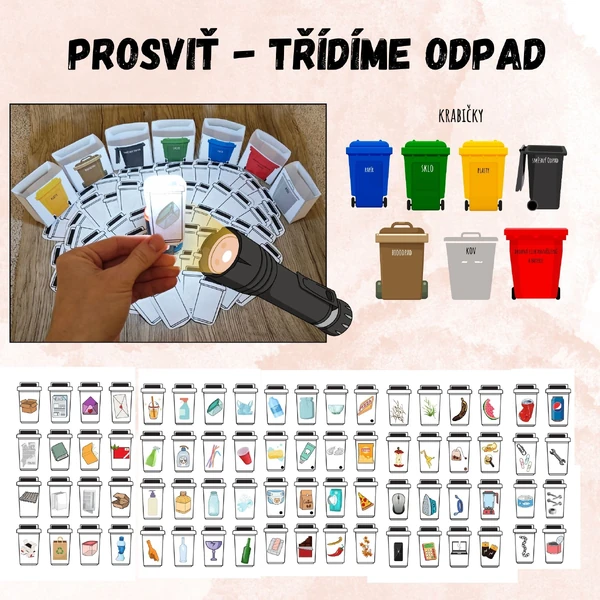  Prosvětlovací obrázky - Prosviť a přiřaď - TŘÍDÍME ODPAD, POPELNICE
