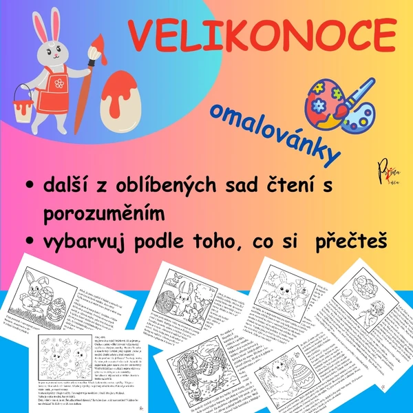 VELIKONOCE - ČTENÍ S POROZUMĚNÍM  A OMALOVÁNKY - Přečti si pozorně a vybarvuj!