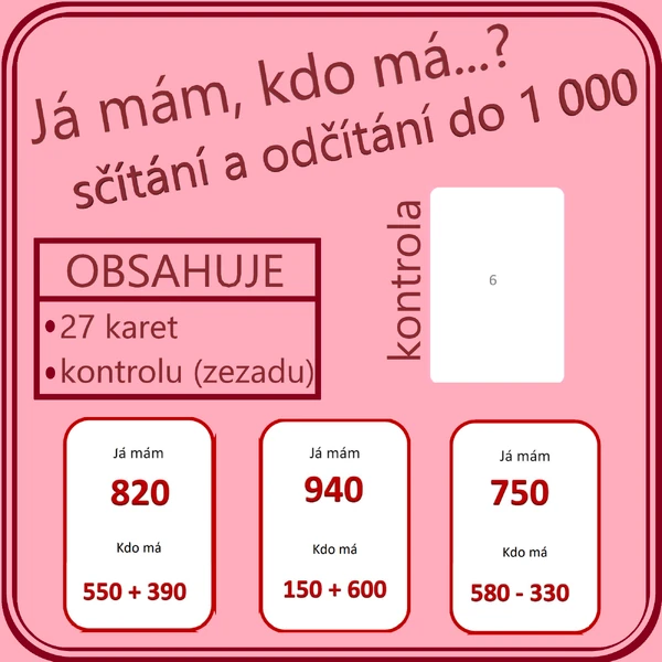 Já mám, kdo má…? Sčítání a odčítání do 1 000 