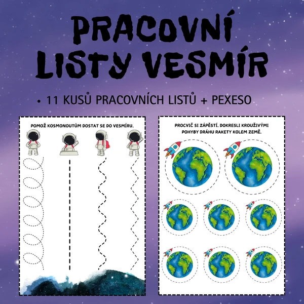 Pracovní listy - vesmír + pexeso