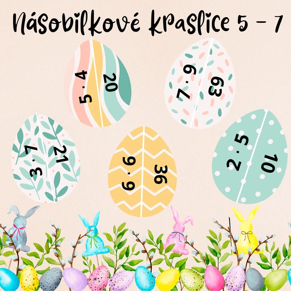 Násobilkové velikonoční kraslice - násobilka 5 - 7