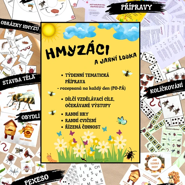 Kompletní příprava do MŠ- HMYZ, JARNÍ LOUKA, VČELY