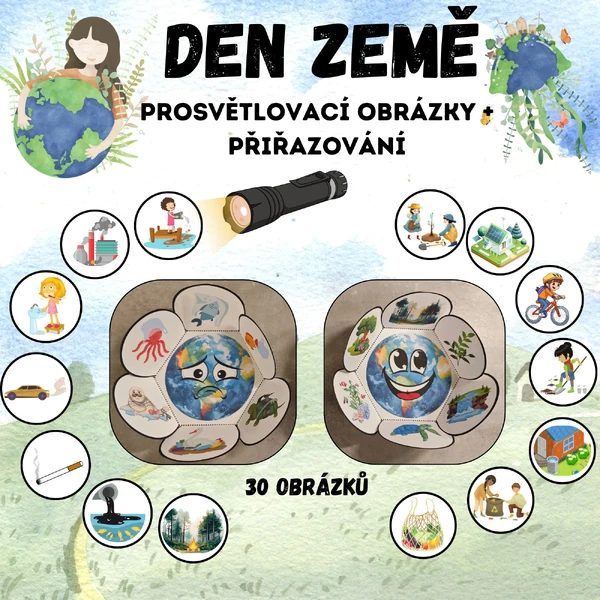 Den země, chráníme naši planetu - prosvětlovací obrázky + přiřazování 