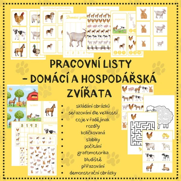 DOMÁCÍ A HOSPODÁŘSKÁ ZVÍŘATA - pracovní listy