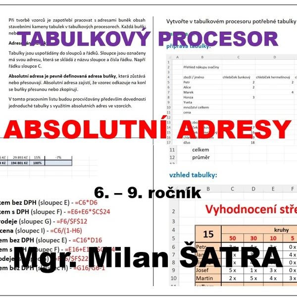 Tabulkový procesor - ABSOLUTNÍ ADRESY