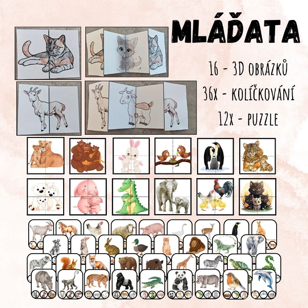 Mláďata - zvířata (kolíčkování, 3D obrázky a další)