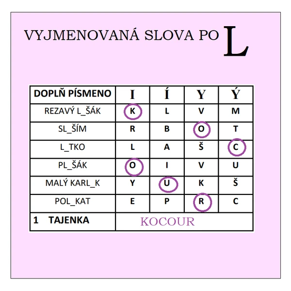 Vyjmenovaná slova po L - tajenky