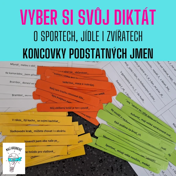 Vyber si svůj diktát - koncovky podstatných jmen (o sportech, jídle i zvířatech)