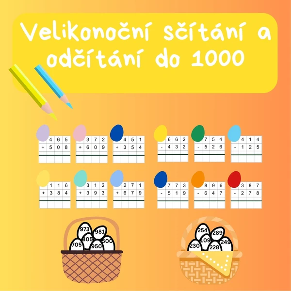 Velikonoční písemné sčítání a odčítání do 1 000