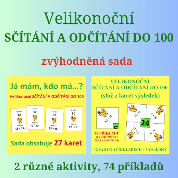 Velikonoční sčítání a odčítání do 100 - zvýhodněná sada