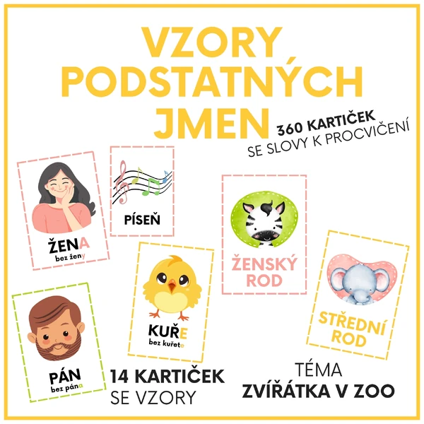 Rody a vzory podstatných jmen (téma zvířátka v ZOO)