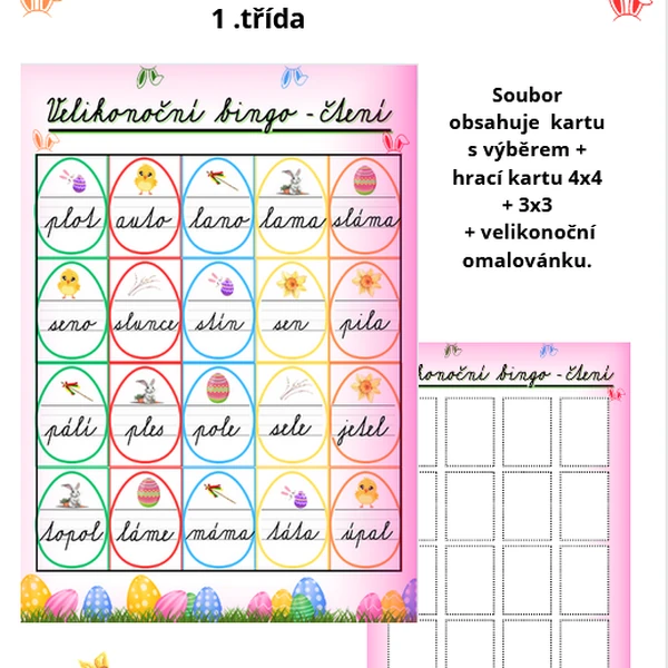 VELIKONOCE BINGO - ČTENÍ PSACÍHO PÍSMA
