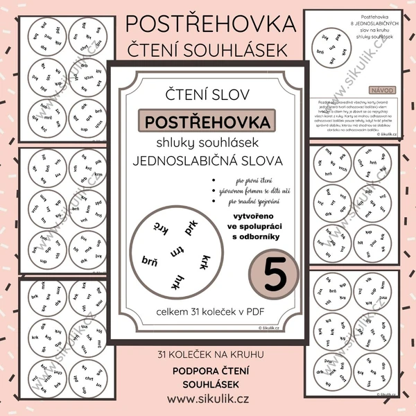 ČTENÍ SLABIK 5 postřehovka - shluky souhlásek, jednoslabičná slova