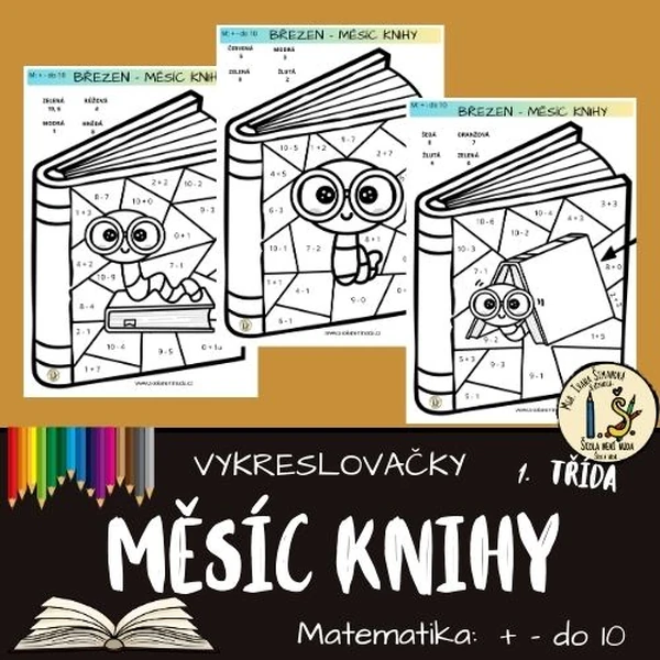 Vykreslovačky - měsíc knihy - M + - do 10