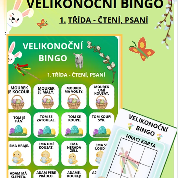 BINGO VELIKONOCE 1. TŘÍDA - ČTENÍ + tajenka