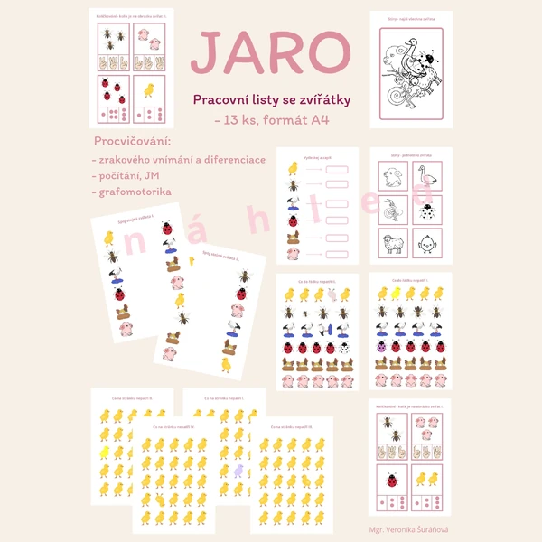 JARO - pracovní listy se zvířátky (13 ks, A4)